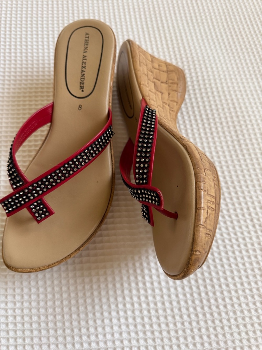 Athena Alexander Red and Black Beaded Thong Sandals with Tan Footbed - Picture 3 of 4